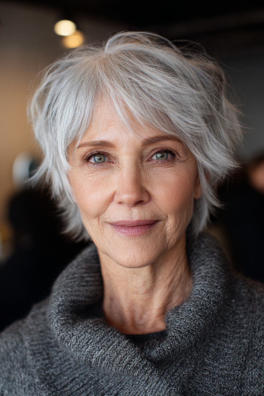 8. Icy Grey Razor Shag (kurze Shag-Frisuren für Frauen über 60) – kurze Shag-Frisuren für Frauen über 60