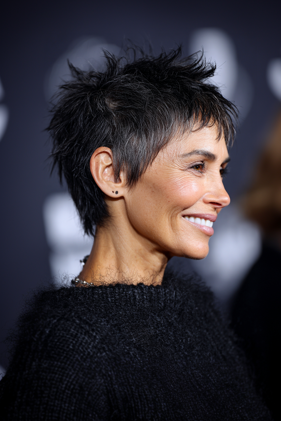 8. Jet Black, abgehackte Pixie (kurze, stachelige Frisuren für Frauen über 60) - kurze, stachelige Frisuren für Frauen über 60