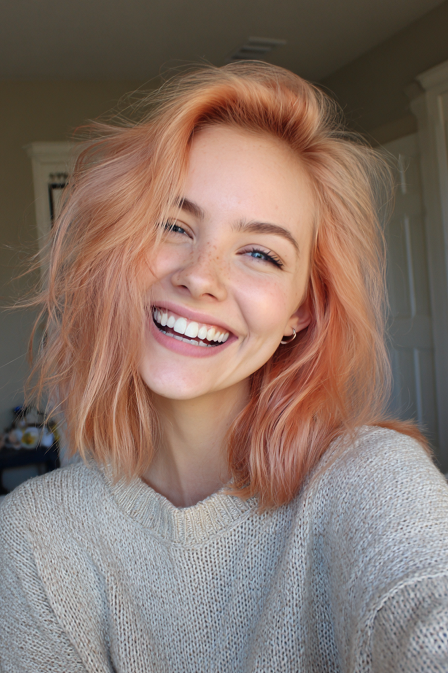 8. Layered Lob mit Roségoldtönung (geschichtete Haarschnitte für Frauen) - geschichtete Haarschnitte für Frauen