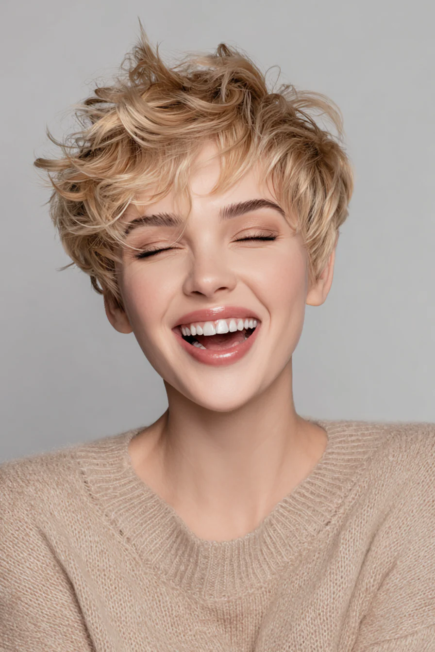 8. Layered Sandy Blonde Crop (Kurze blonde Frisuren) – Kurze blonde Frisuren