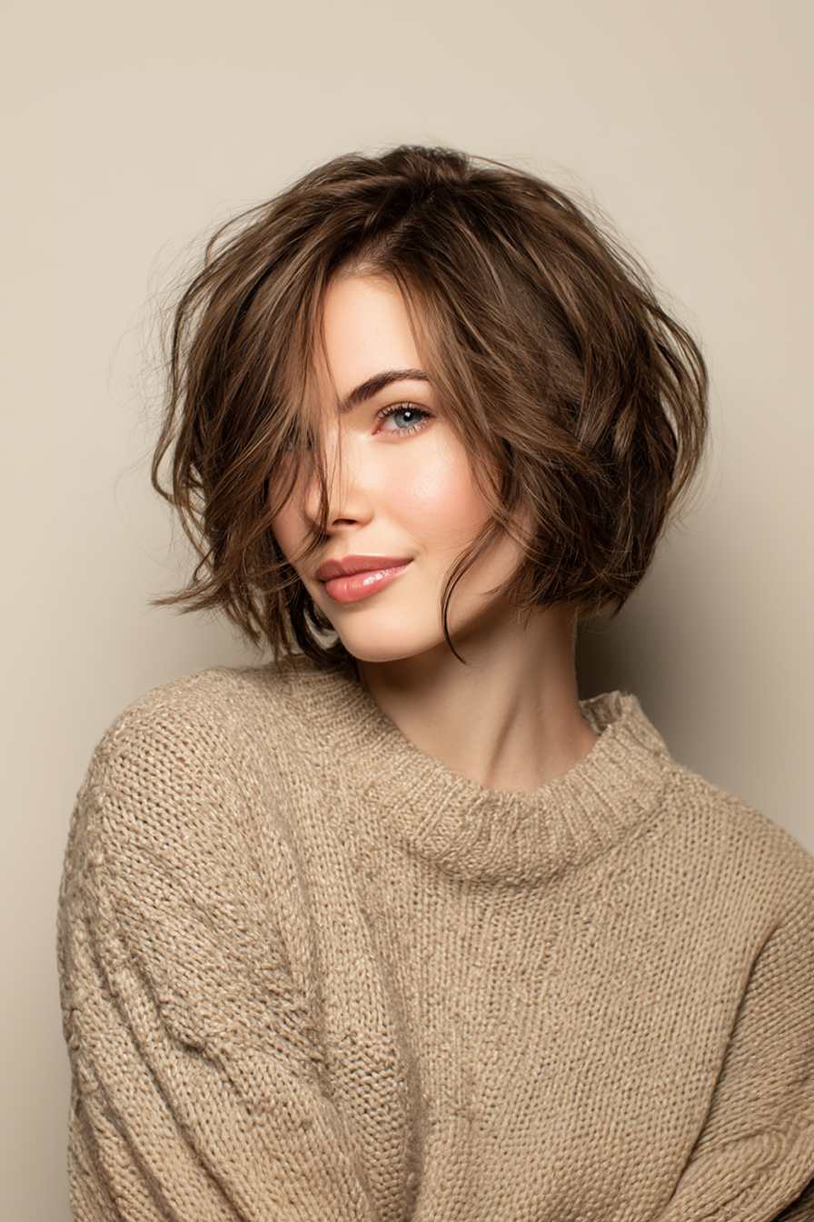 8. Micro -geschichtetes Bob in eisiger Mokka (strukturierte Haarschnitte der Kinnlänge) - Kinnlänge strukturierte Haarschnitte