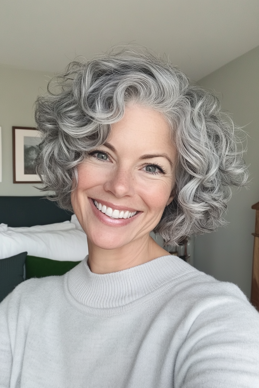 8. Misty Grey Curly Pixie (Pixie -Haarschnitte für Frauen über 50 mit silbernen Haaren) - Pixie -Haarschnitte für Frauen über 50 mit silbernen Haaren