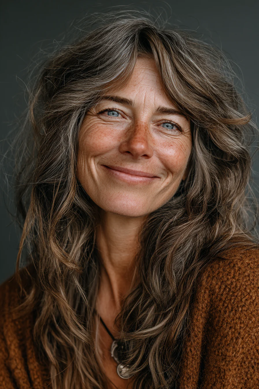 8. Pilzbrauner Shag mit Wurzellift (Long Shag-Frisuren für Frauen über 50) – Long Shag-Frisuren für Frauen über 50