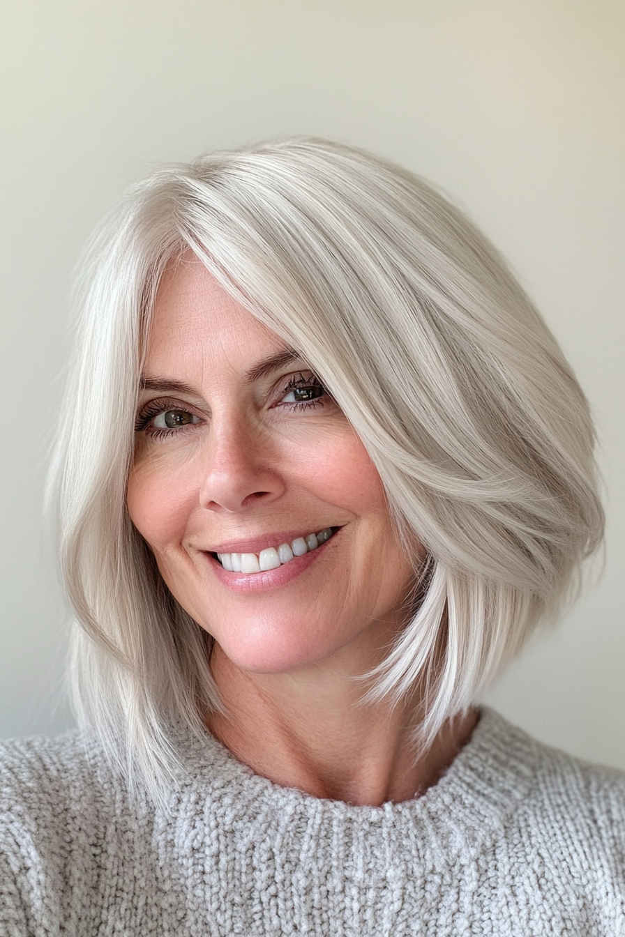 8. Platinblond, sich verjüngte Ernte (neue Frisuren für Frauen über 50) - neue Frisuren für Frauen über 50