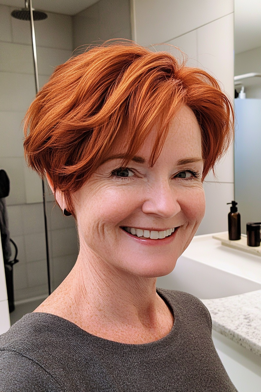8. Rich Auburn Layered Pixie (freche Haarschnitte für ältere Frauen) - freche Haarschnitte für ältere Frauen