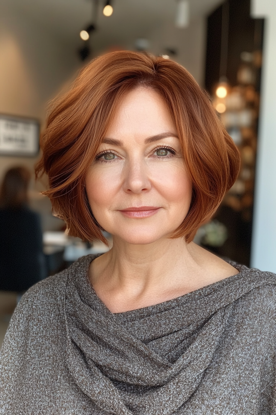 8. Gegerbtes Bob in Light Auburn (einfache Haarschnitte für Frauen über 40) - einfache Haarschnitte für Frauen über 40
