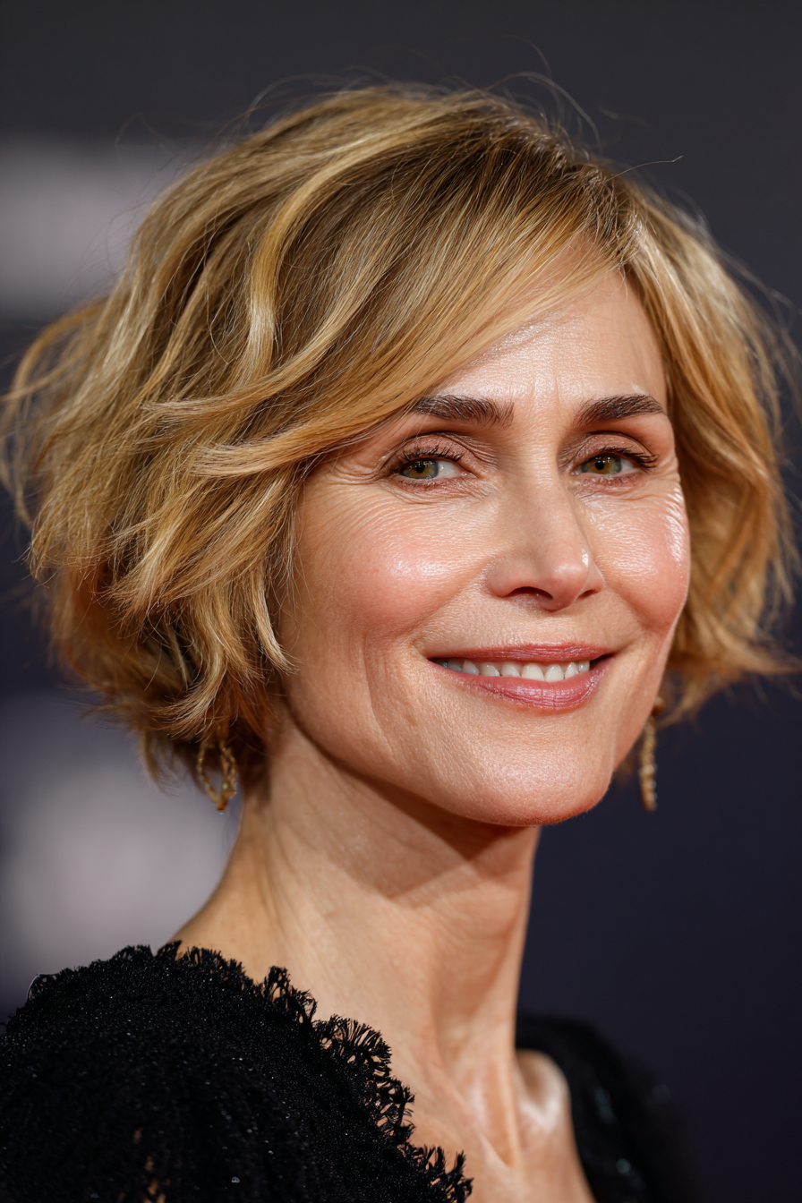 8. Kurzer, seitlich geschwungener Schnitt in hellgoldenem Blond (Kurzhaarschnitte für dünner werdendes Haar für Frauen über 50) – Kurzhaarschnitte für dünner werdendes Haar für Frauen über 50