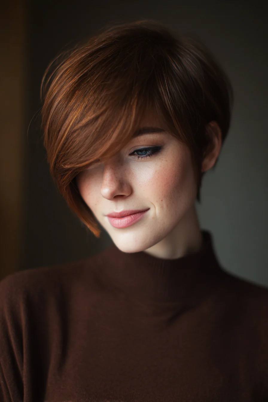 8. Side-Swept Pixie in Kastanienbraun (kurze formelle Frisuren) – Kurze formelle Frisuren
