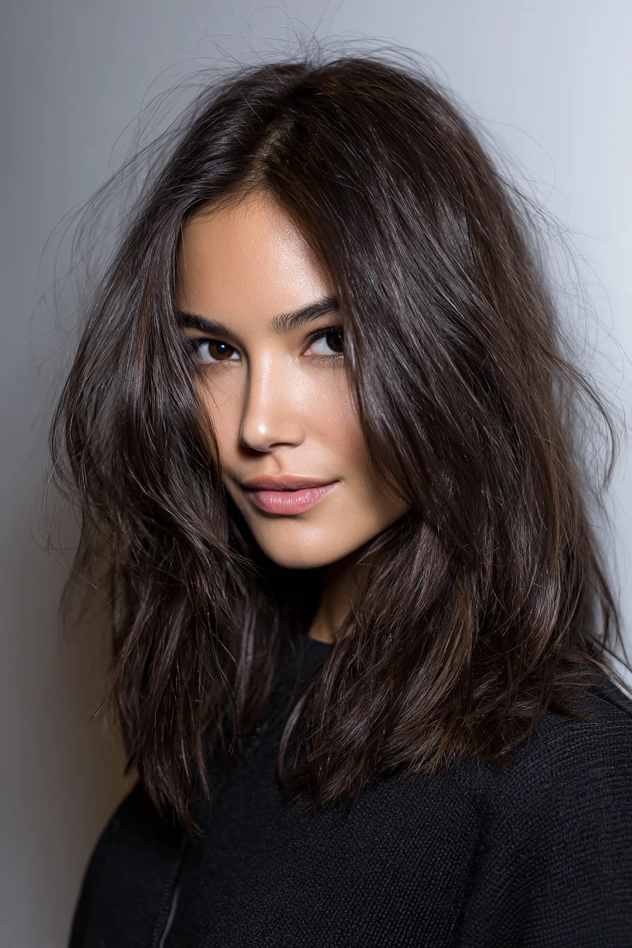 8. Schnittschnitt mit dunkelbraunem Naturglanz (Schulterlange Frisuren für Frauen) – Schulterlange Frisuren für Frauen