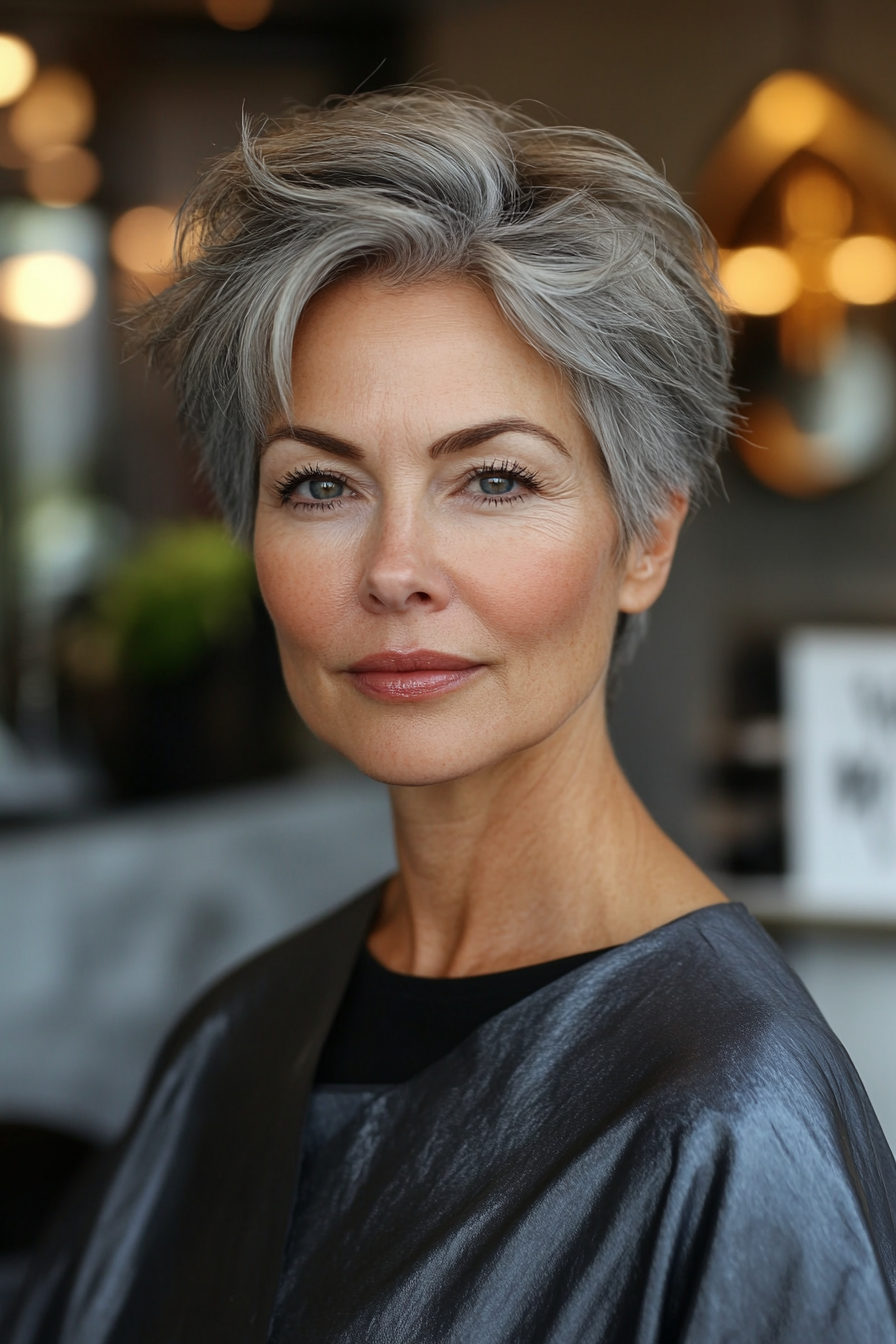 8. Soft Unterschnittpixie in klassischem Grau (kurze freche Haarschnitte für ältere Frauen) - kurze freche Haarschnitte für ältere Frauen