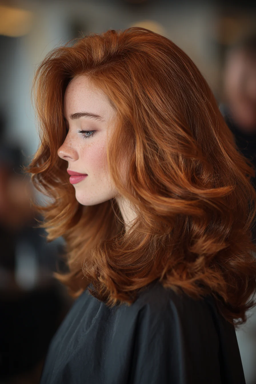 8. Sun-Kissed Auburn Soft Curls (Mittellange Frisuren für dünnes Haar) – Mittellange Frisuren für dünnes Haar