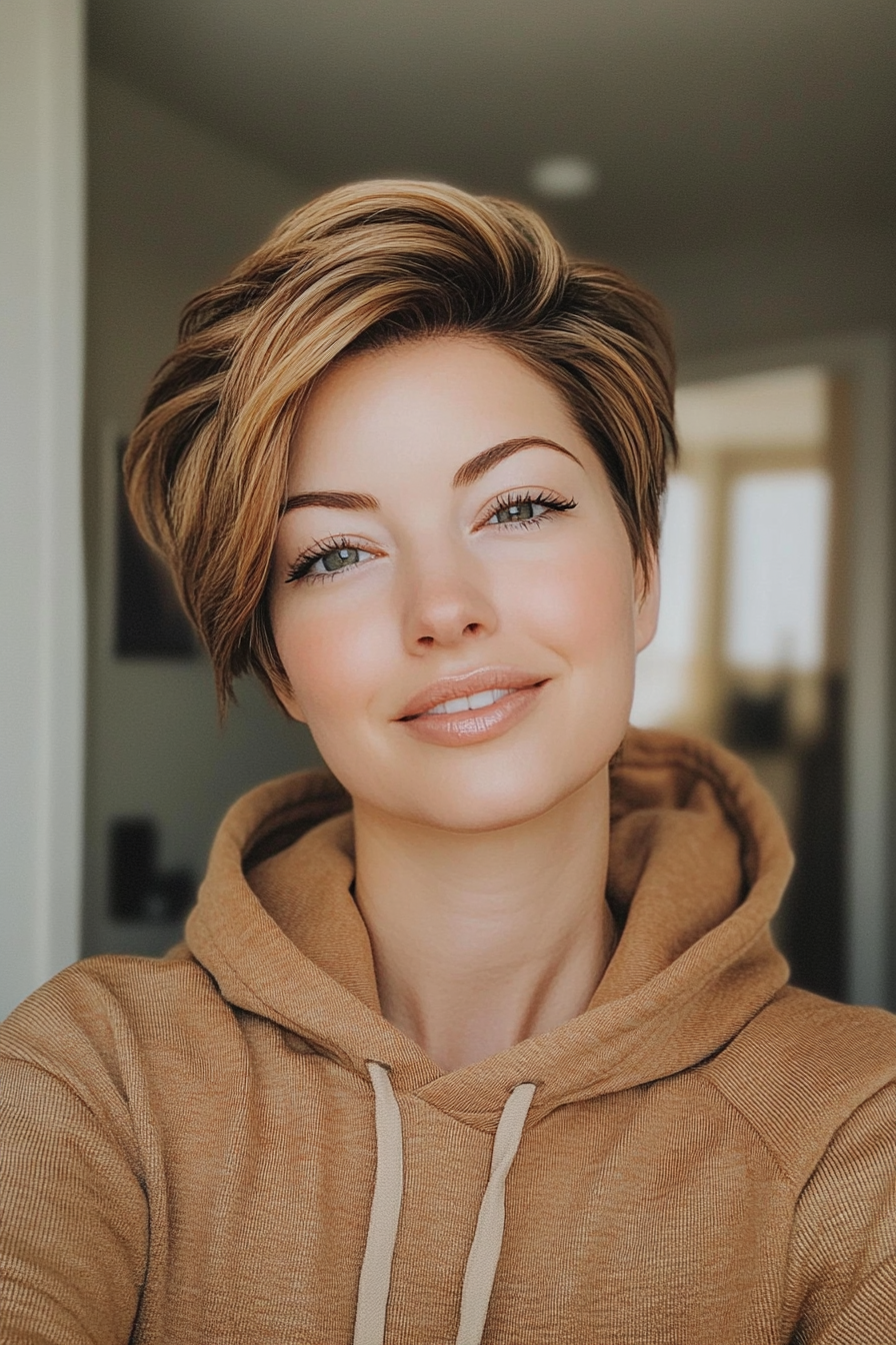 8. versunkene Karamellpixie (lange Pixie -Haarschnitte für ältere Frauen) - Lange Pixie -Haarschnitte für ältere Frauen