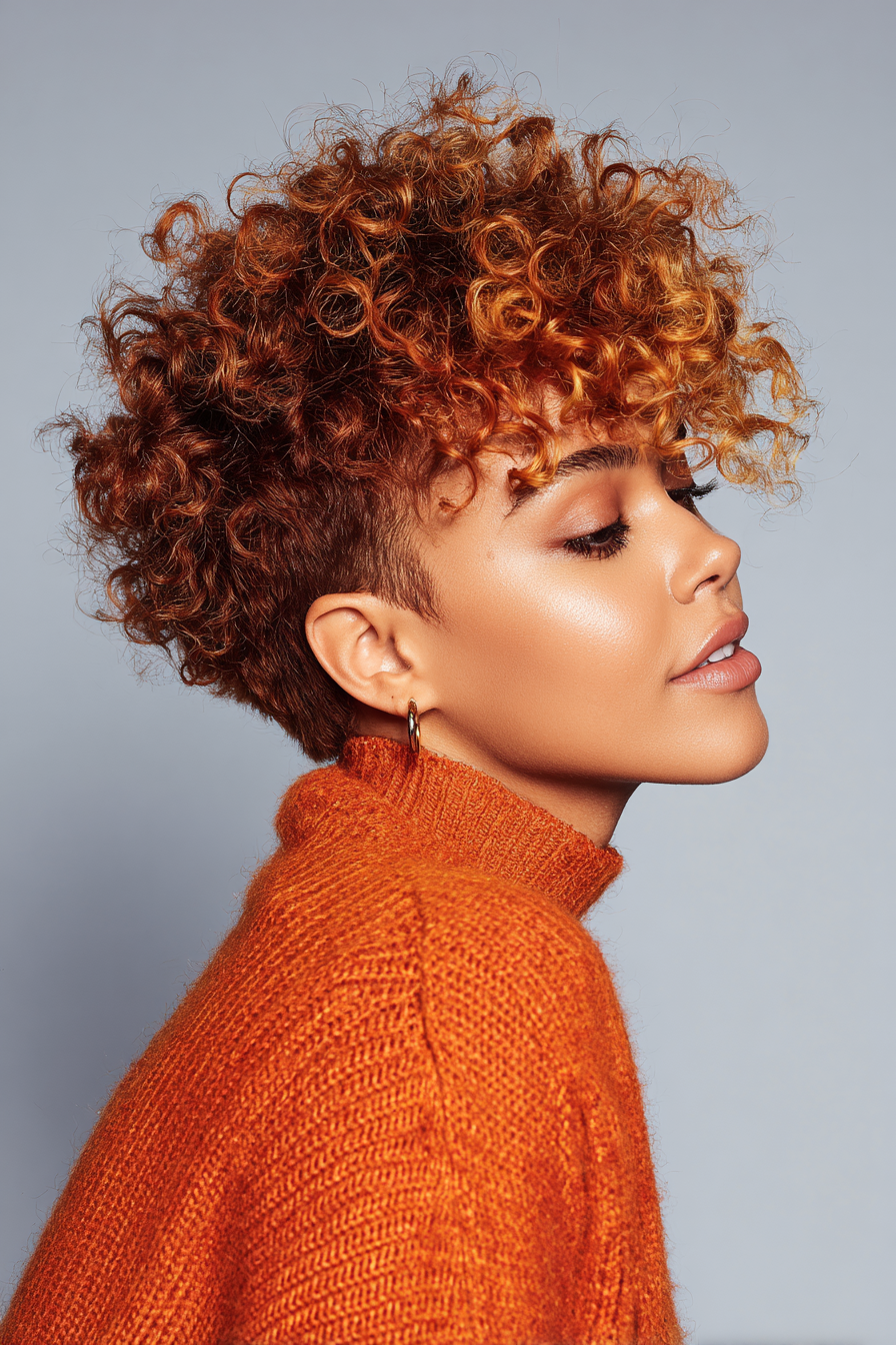 8. Sonnenuntergang Kupfer verjüngte Fro (kurze lockige Haarschnitte für Frauen) - kurze lockige Haarschnitte für Frauen