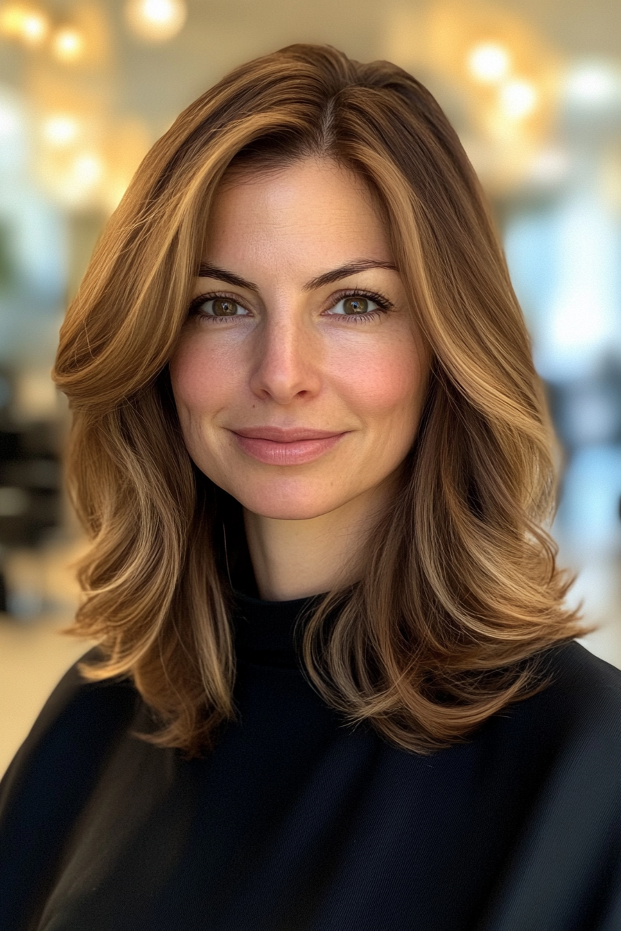 8. strukturiertes Lob mit mittelgoldbraun (beste Haarschnitte für Frauen über 40) - beste Haarschnitte für Frauen über 40