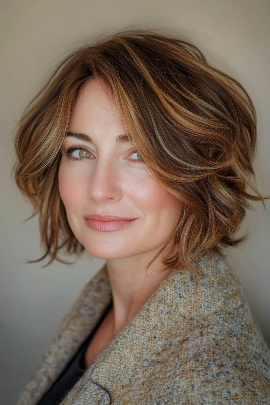 8. Bob Bob mit Karamell -Highlights (schicke kurze Frisuren für Frauen über 40) - schicke kurze Frisuren für Frauen über 40