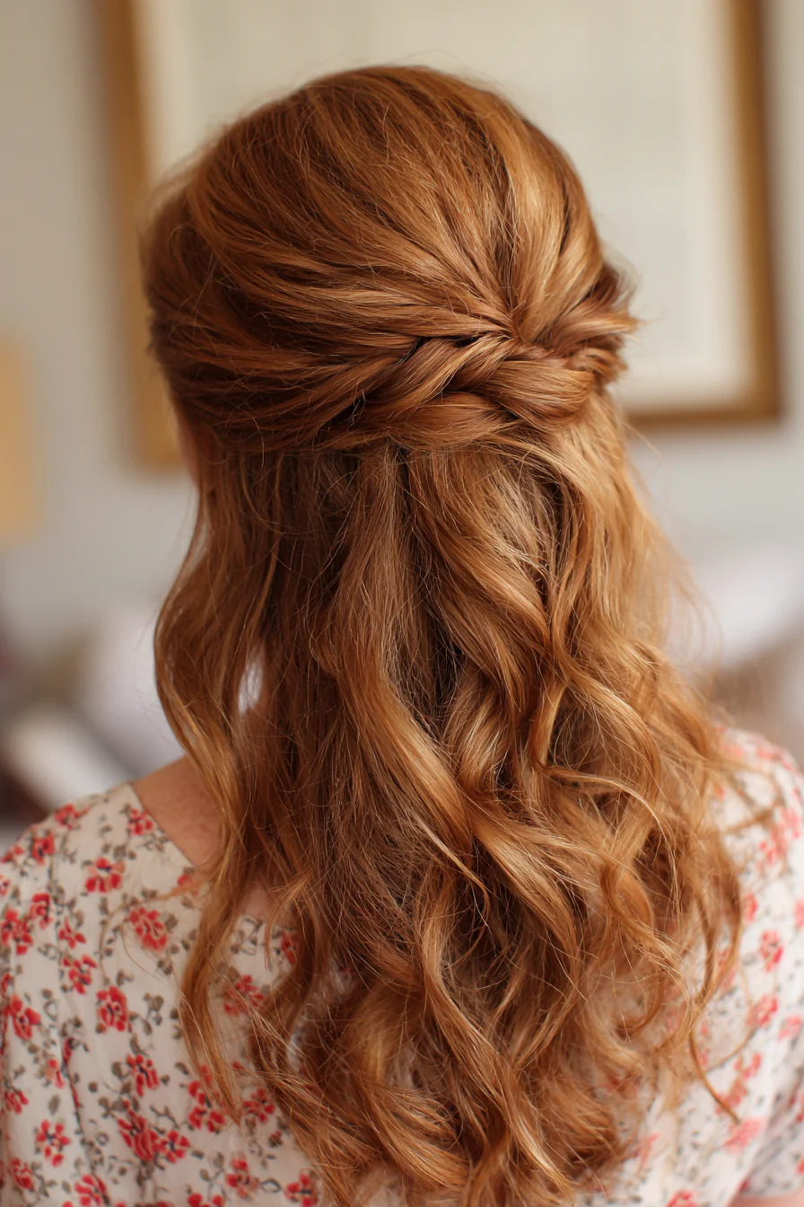 8. Twisted Half-Updo in Natural Auburn (Brautjungfernfrisuren) – Brautjungfernfrisuren