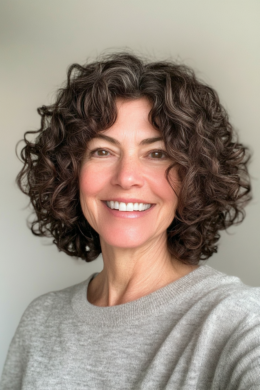 8. Voluminous Curly Crop in Deep Mahagoni (Haarschnittideen für Frauen über 50) - Haarschnittideen für Frauen über 50