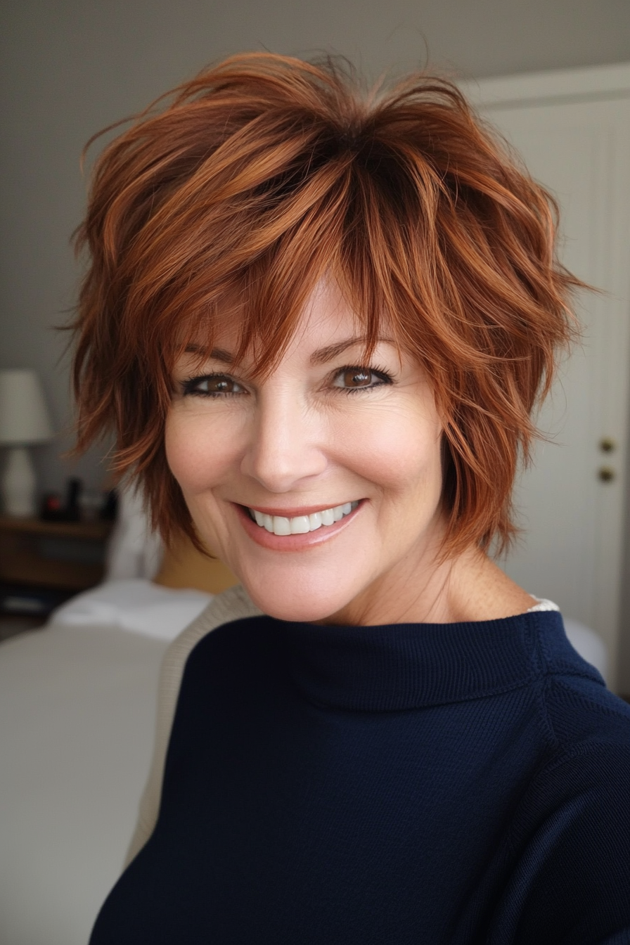 8. Warm Auburn Short Shag (lustige kurze Haarschnitte für Frauen über 50) - lustige kurze Haarschnitte für Frauen über 50