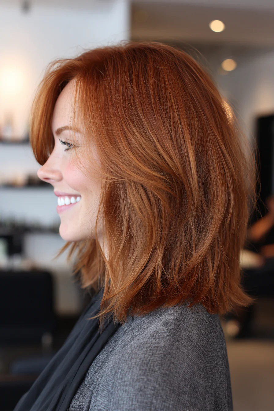 8. Wispy Layered Auburn Lob (Schulterlange Frisuren für dickes Haar) – Schulterlange Frisuren für dickes Haar