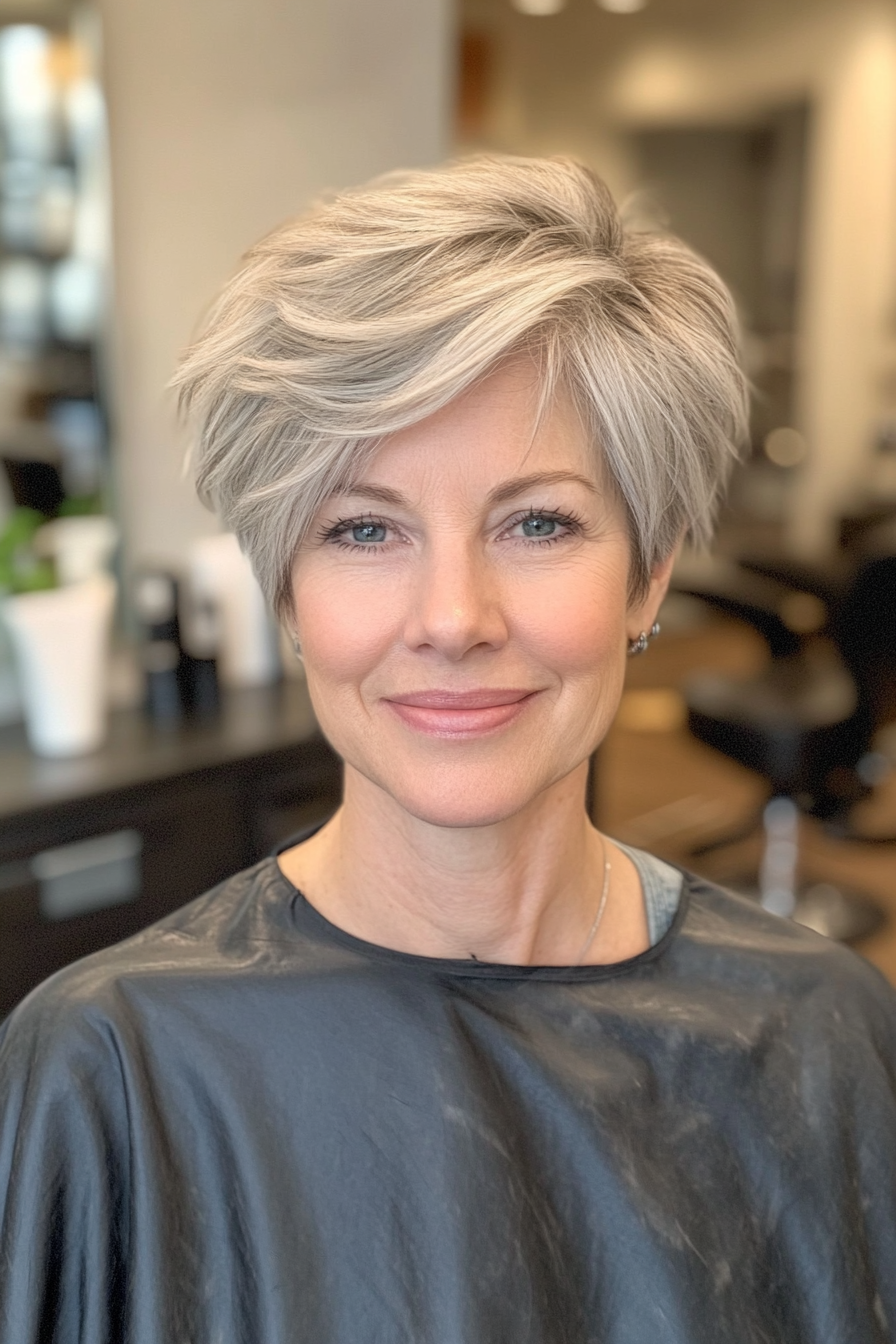 8. Wispy Pixie mit silbernen Highlights (Frisurstrends für Frauen über 40 mit feinem Haar) - Frisurstrends für Frauen über 40 mit feinem Haar