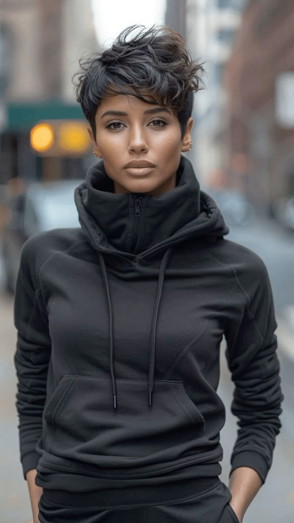 9. Strukturierter tiefschwarzer Pixie mit Volumen