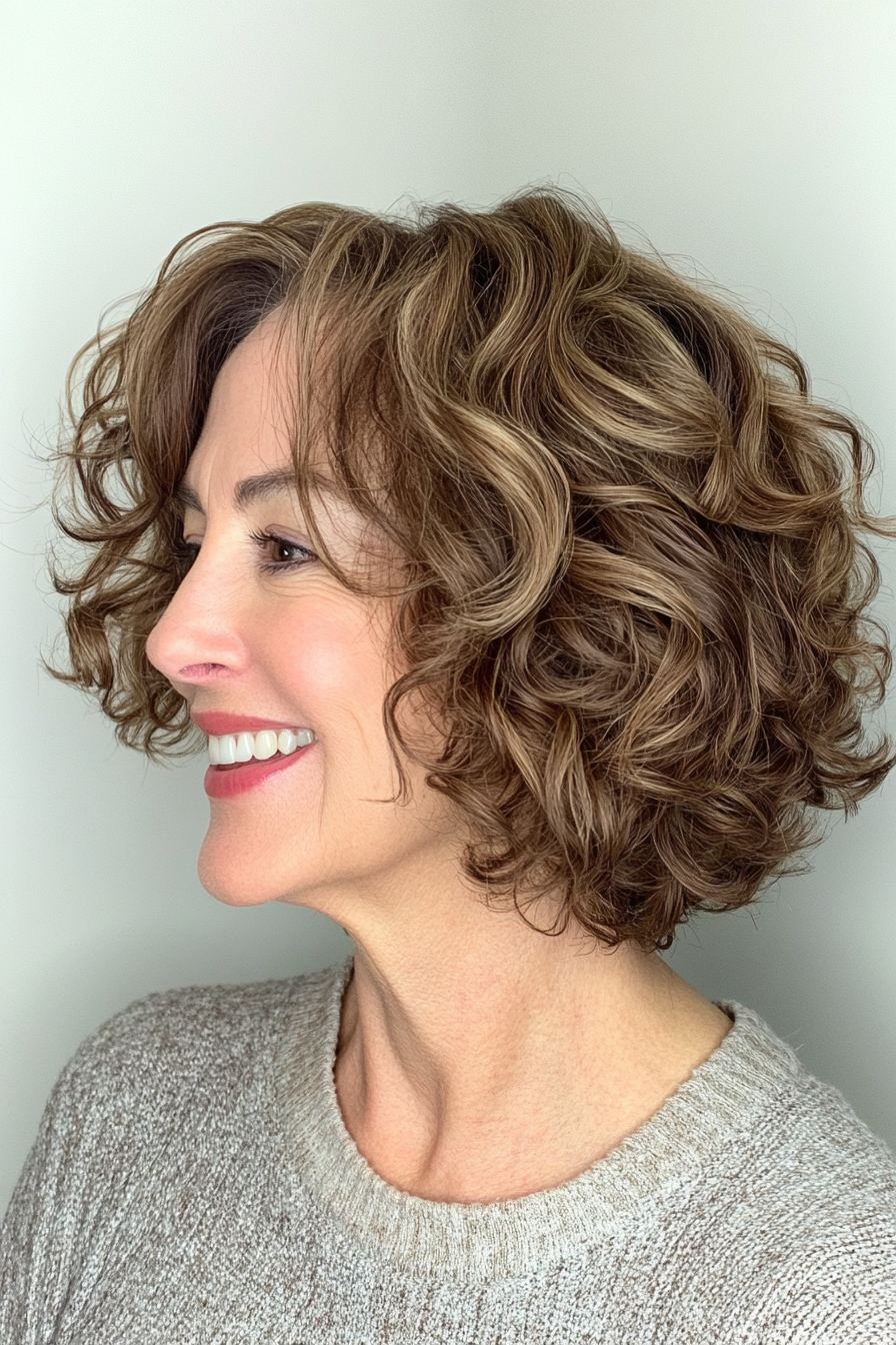 9. Aschebraun geformte Bob mit Volumenkrone (Haarschnitte für ältere Frauen mit lockigem Haar) - Haarschnitte für ältere Frauen mit lockigem Haar
