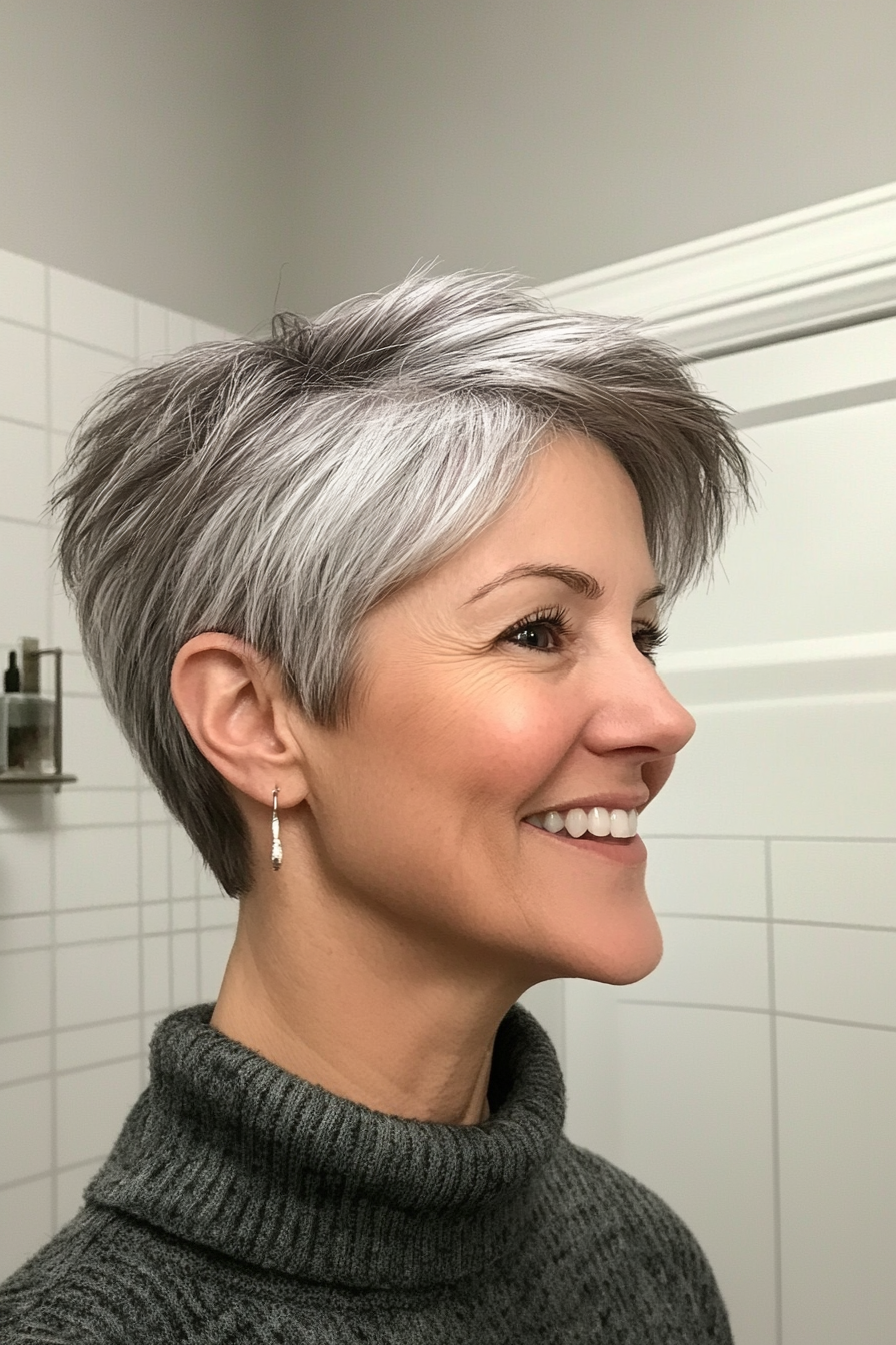 9. Aschebraun silberblende Pixie (Pixie -Haarschnitte für Frauen über 50 mit silbernen Haaren) - Pixie -Haarschnitte für Frauen über 50 mit silbernen Haaren