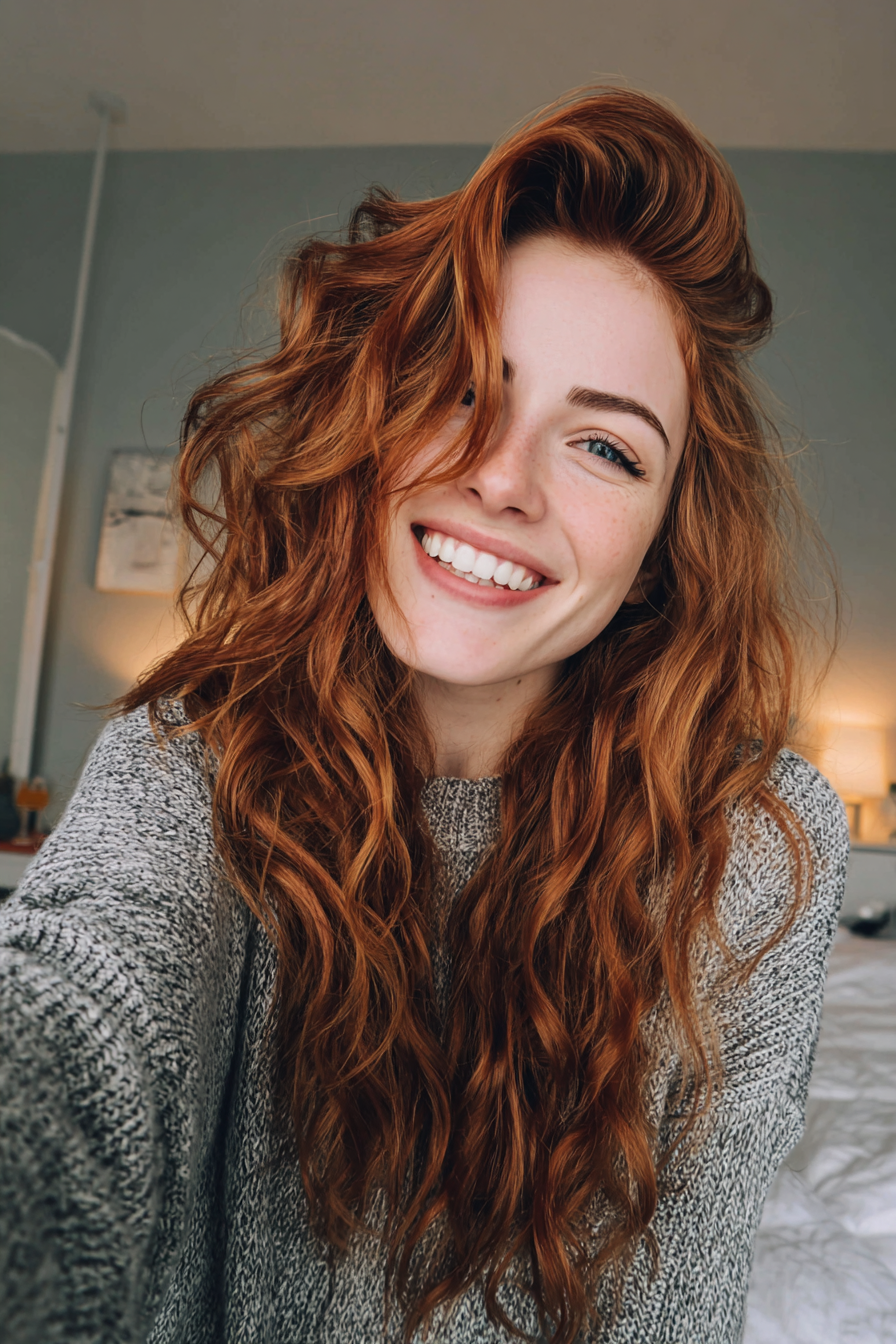 9. Auburn Cascading Waves (wellige Frisuren für ältere Frauen) - Wellenfrisuren für ältere Frauen