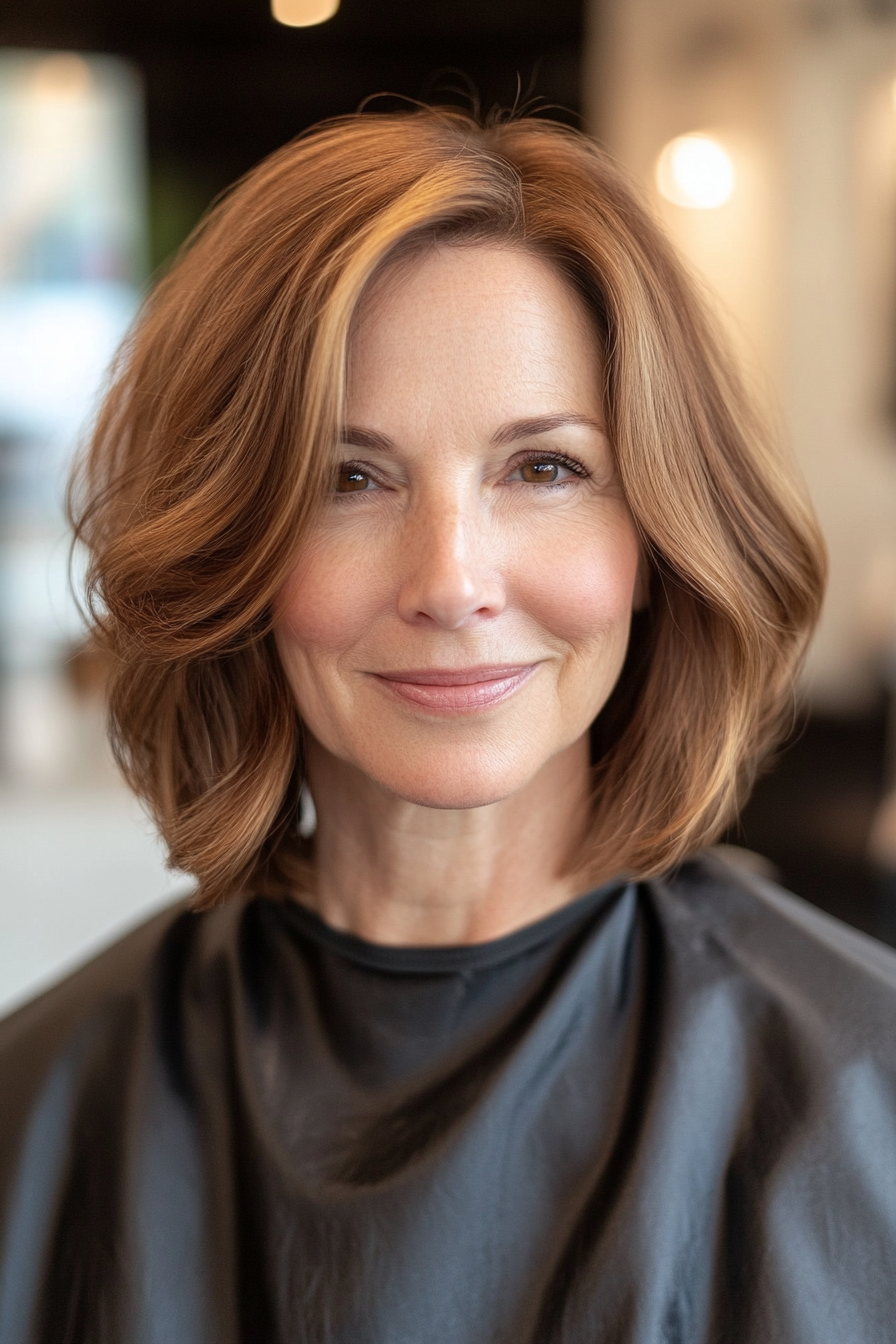 9. Stumpf geschnittene Lob in warmem Karamell (kühle Haarschnitte für Frauen über 50) - Kühle Haarschnitte für Frauen über 50