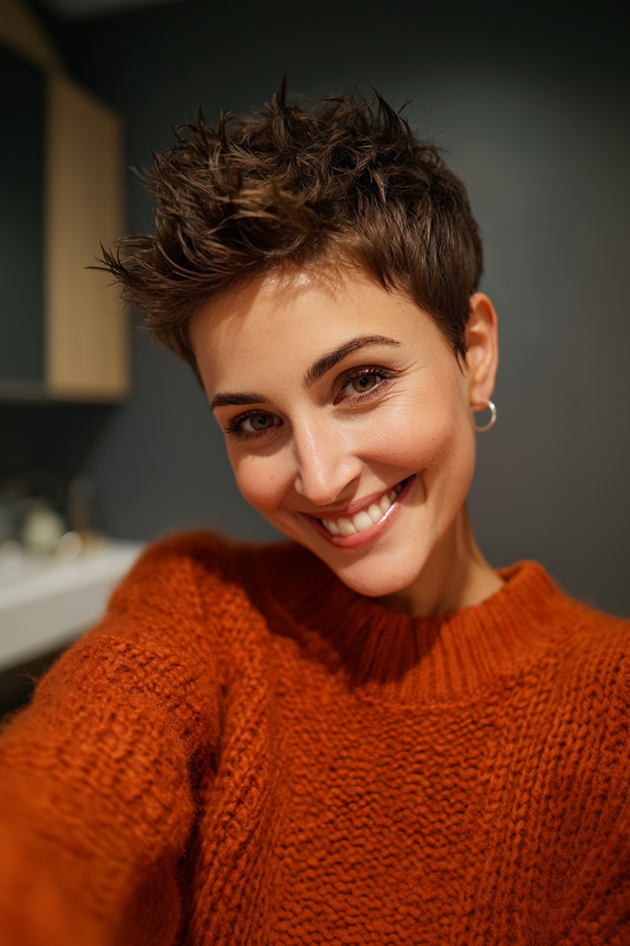 9. Brünette Spiky Taper (stachelige Frisuren für ältere Frauen) - Spiky Frisuren für ältere Frauen