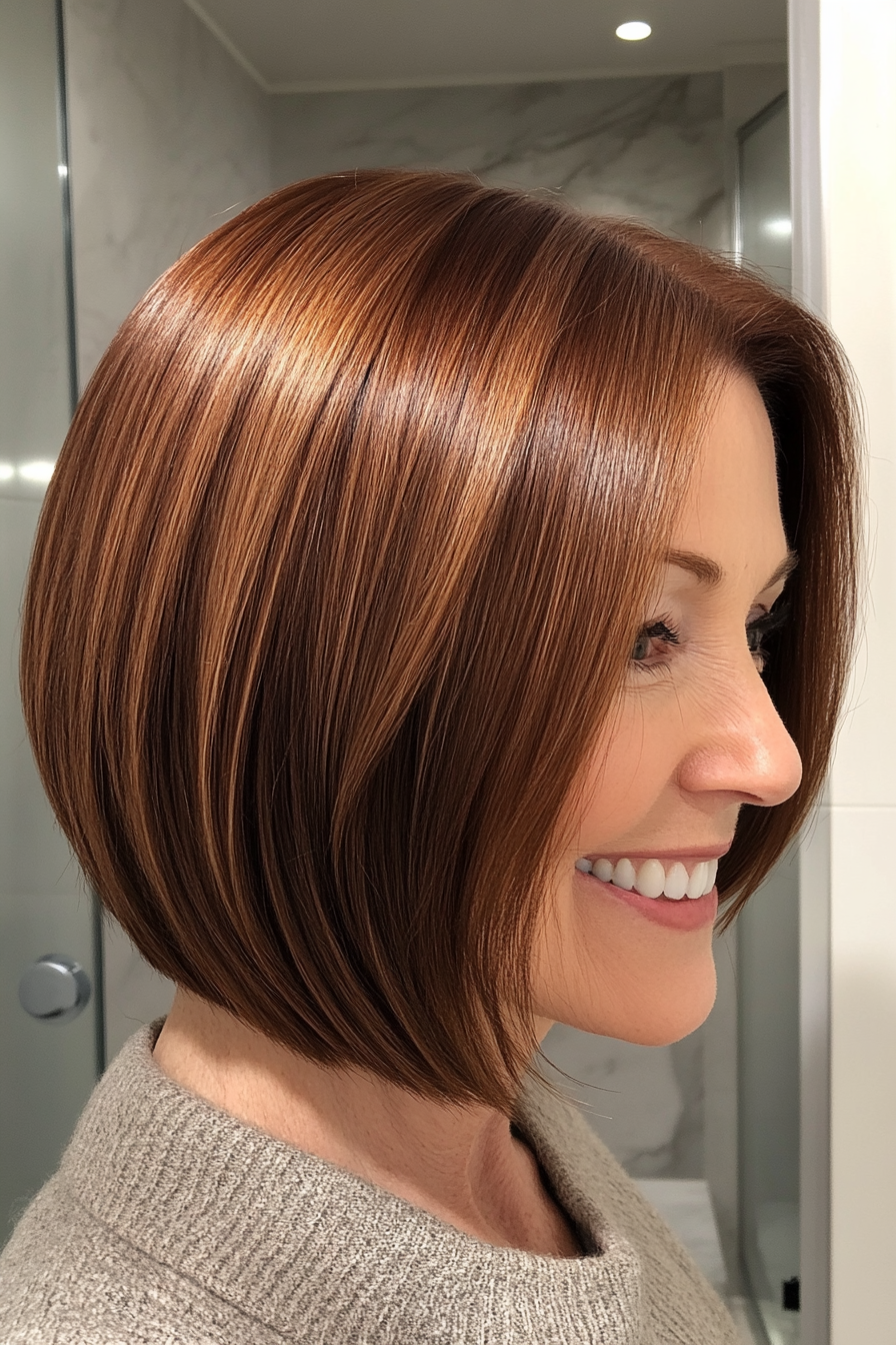 9. Kastanienbraune Stumpfbob (freche Haarschnitte für ältere Frauen) - freche Haarschnitte für ältere Frauen