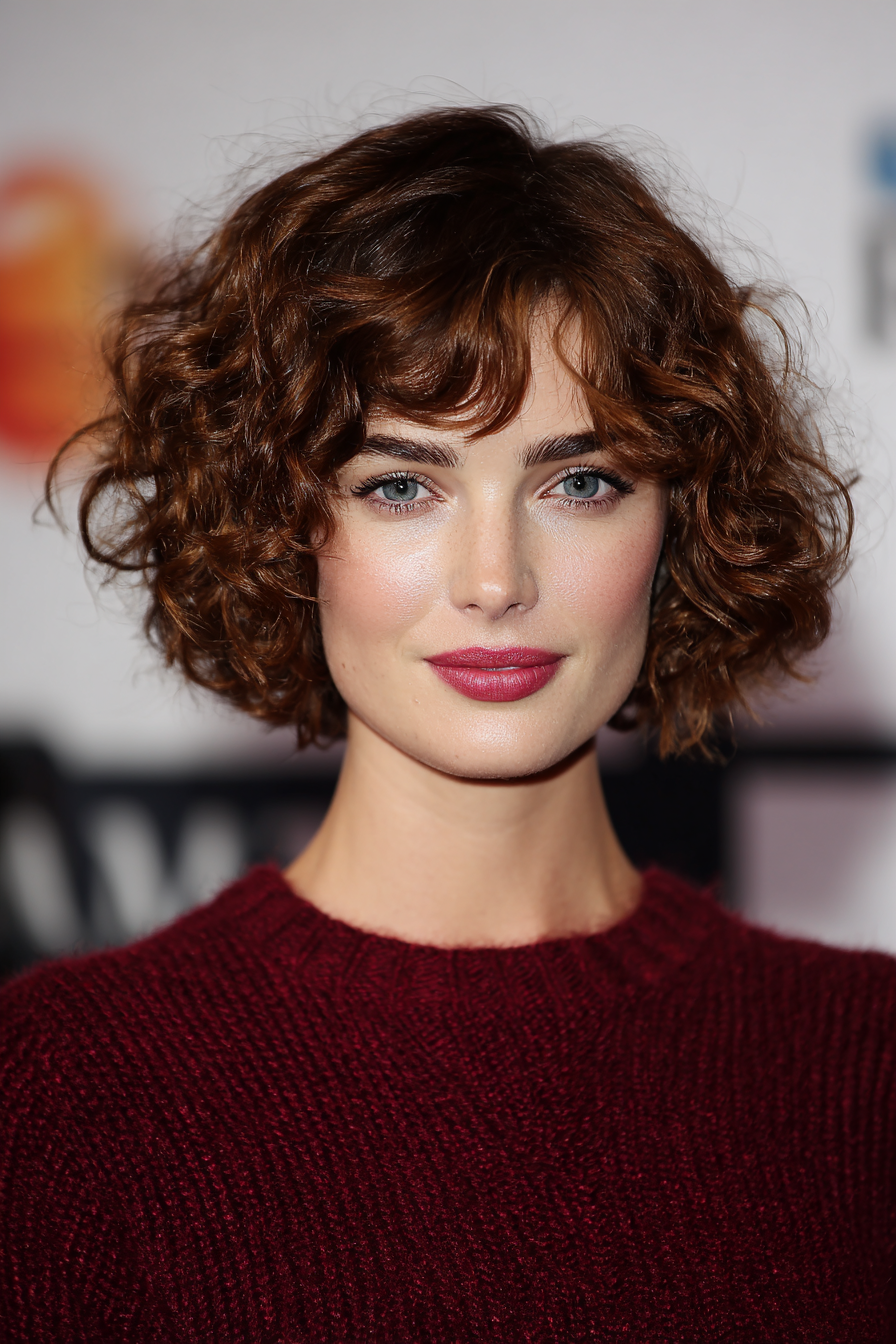 9. Kastanienanbaus, lockiger Bob (kurze lockige Haarschnitte für Frauen) - kurze lockige Haarschnitte für Frauen