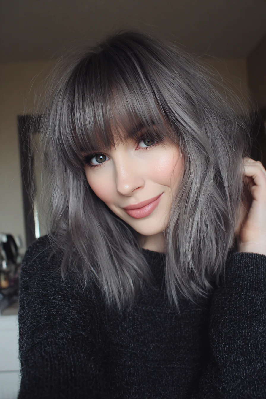 9. Cinder Grey Rock Fringe Lob (Gerade Grunge-Frisuren) – Gerade Grunge-Frisuren