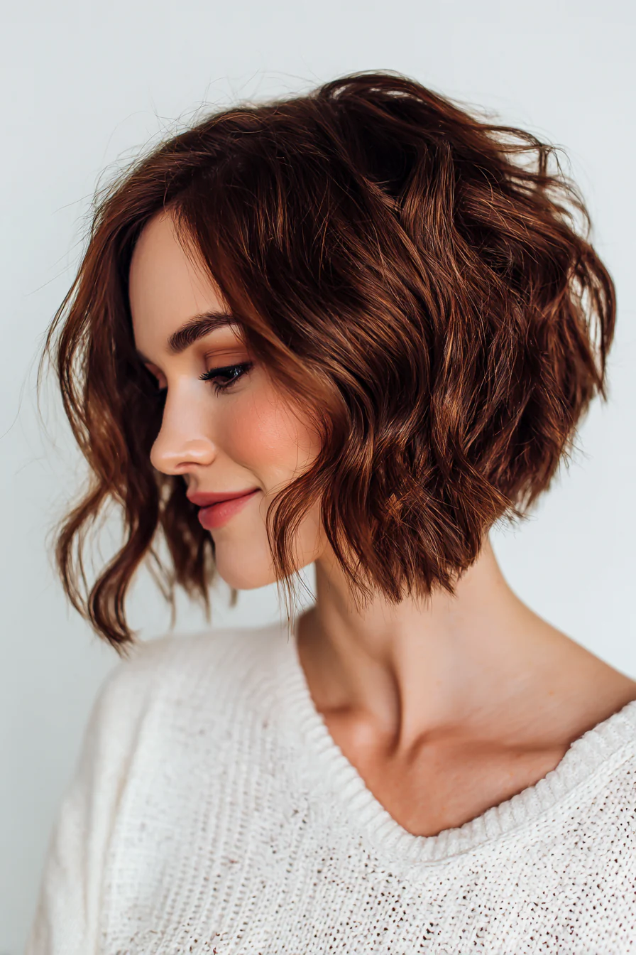 9. Cinnamon Wavy Angled Bob (Wellige Frisuren für Frauen) – Wellenförmige Frisuren für Frauen