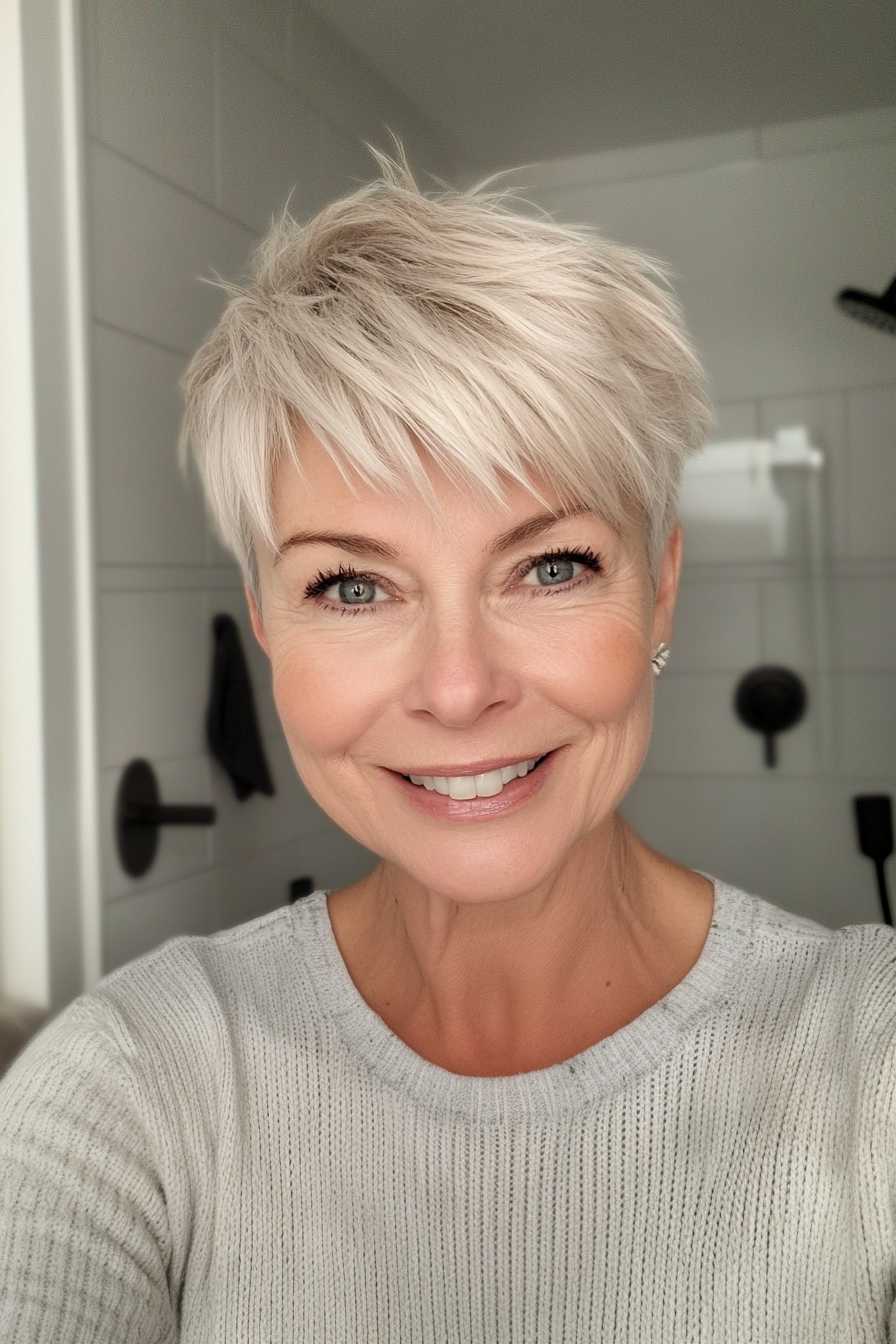 9. coole blonde Ernte mit geschichtter Krone (kantige Frisuren für Frauen über 60) - kantige Frisuren für Frauen über 60