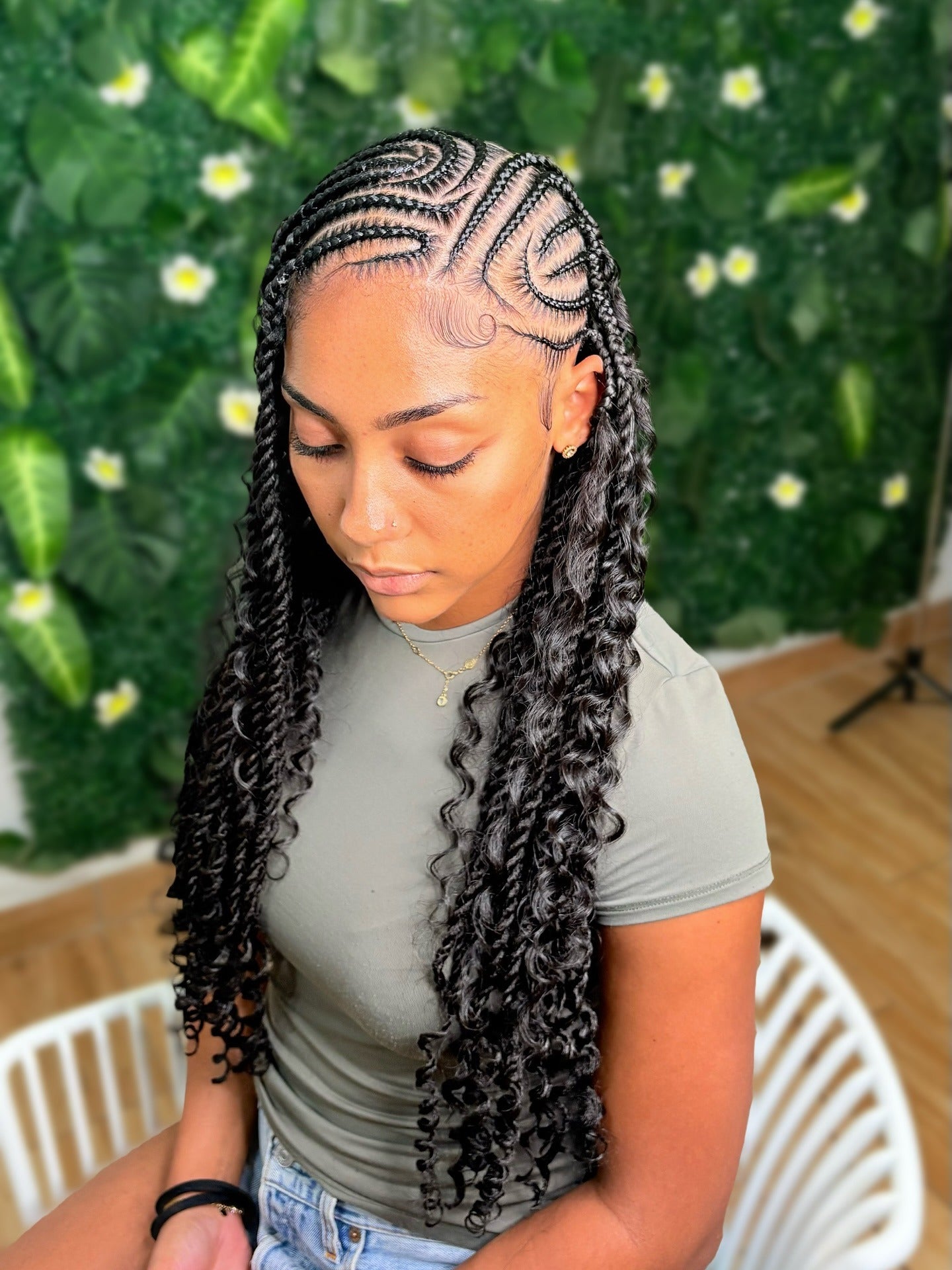 9. Cornrow -Zöpfe mit lockigen Verlängerungen (Frisuren Twist Braid Frisuren)