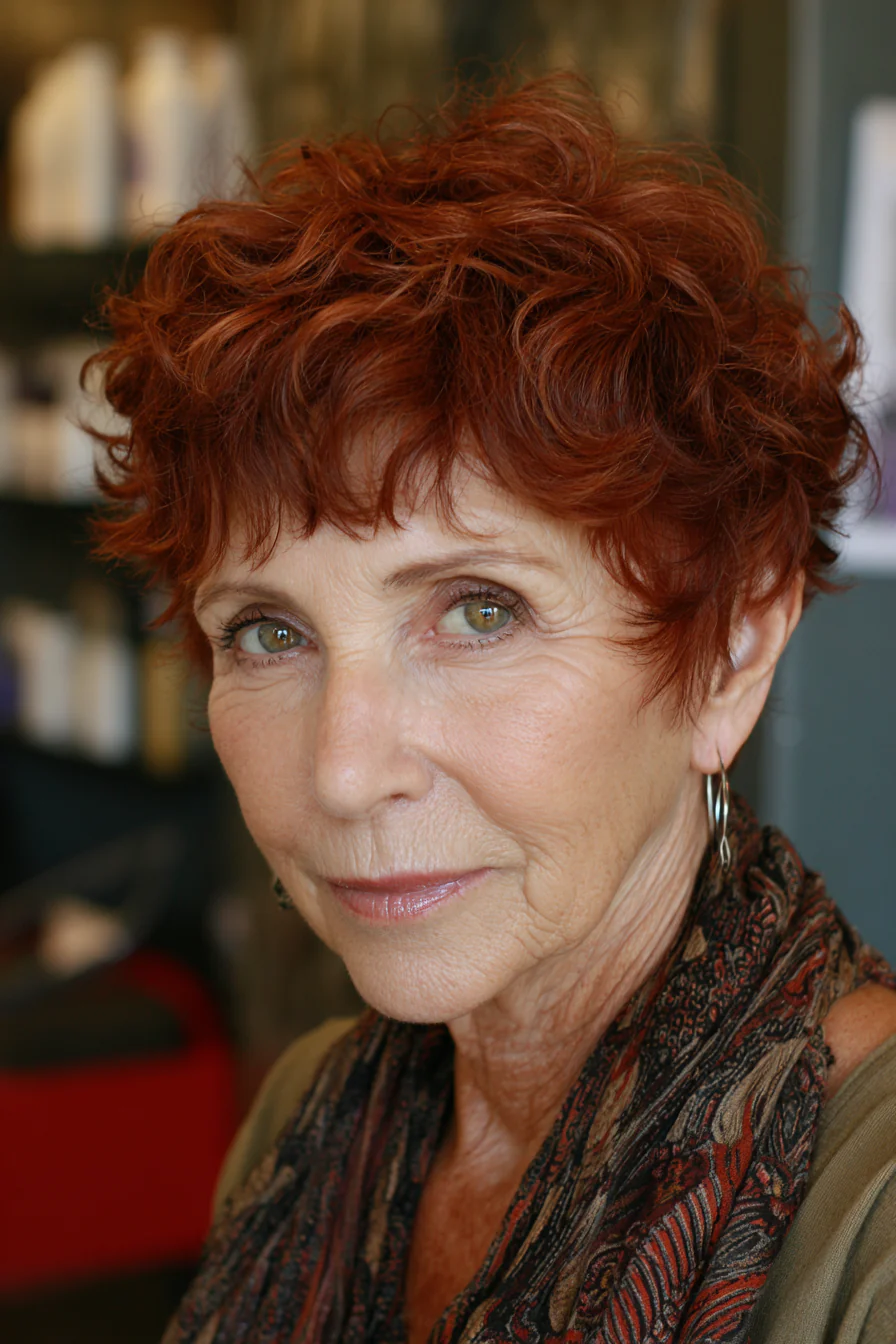 9. Kurzer, gewellter Schnitt mit dunklem Auburn (kurze gewellte Haarschnitte für ältere Frauen) – Kurze gewellte Haarschnitte für ältere Frauen