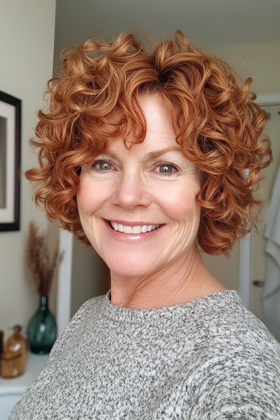 9. Curly Crop in warmem Auburn (Haarschnitte für Frauen über 60 mit welligem Haar) - Haarschnitte für Frauen über 60 mit welligen Haaren