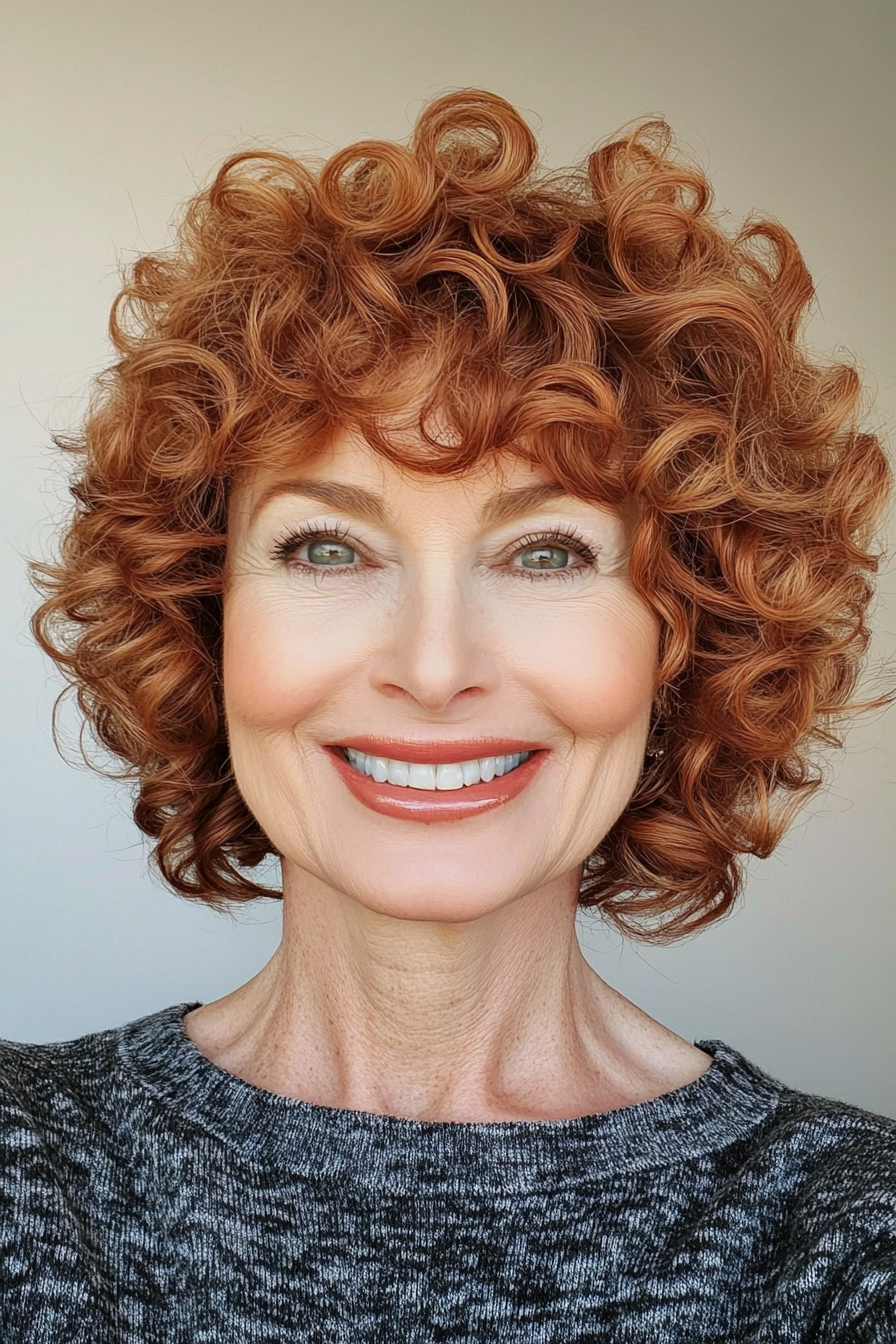 9. Curly Crop in warmem Auburn (kurze freche Haarschnitte für ältere Frauen) - kurze freche Haarschnitte für ältere Frauen