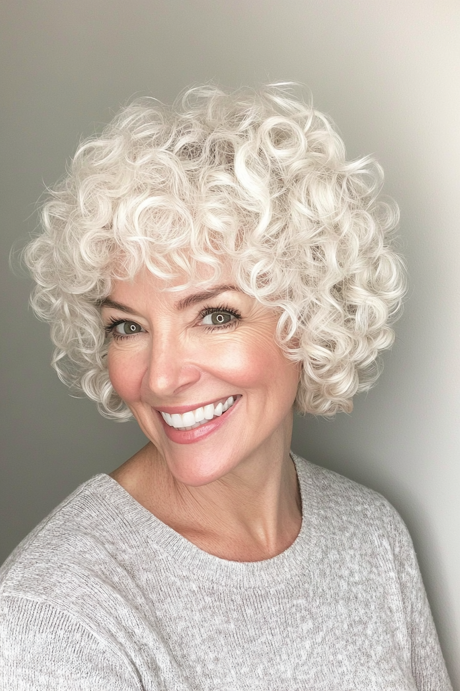 9. Curly Crop in warme weiße Blondine (Frisuren für Frauen über 60 mit weißem Haar) - Frisuren für Frauen über 60 mit weißen Haaren
