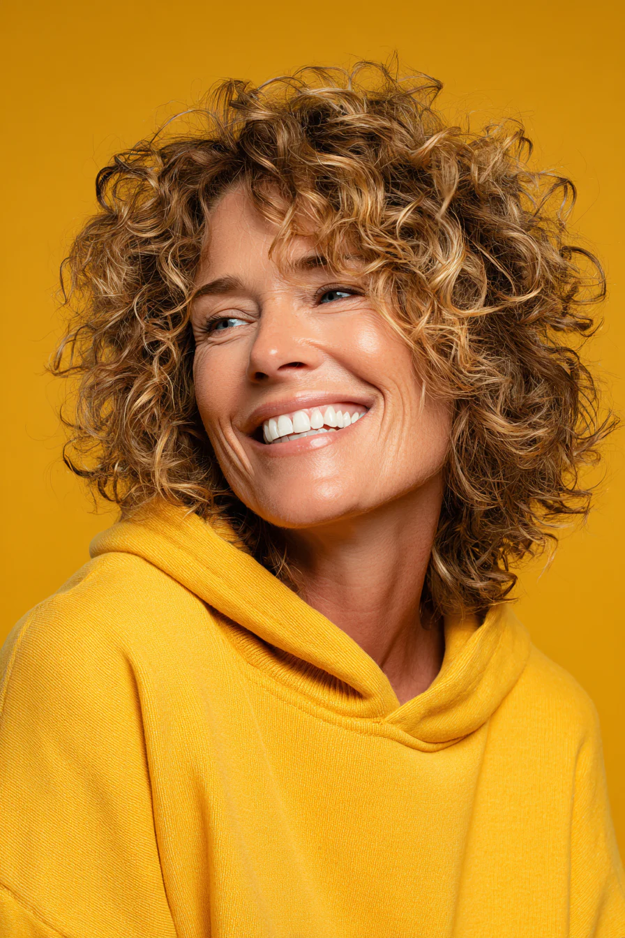 9. Lockiger Shag mit goldenen Honigakzenten (zottelige Haarschnitte für Frauen über 40) – Zottelige Haarschnitte für Frauen über 40