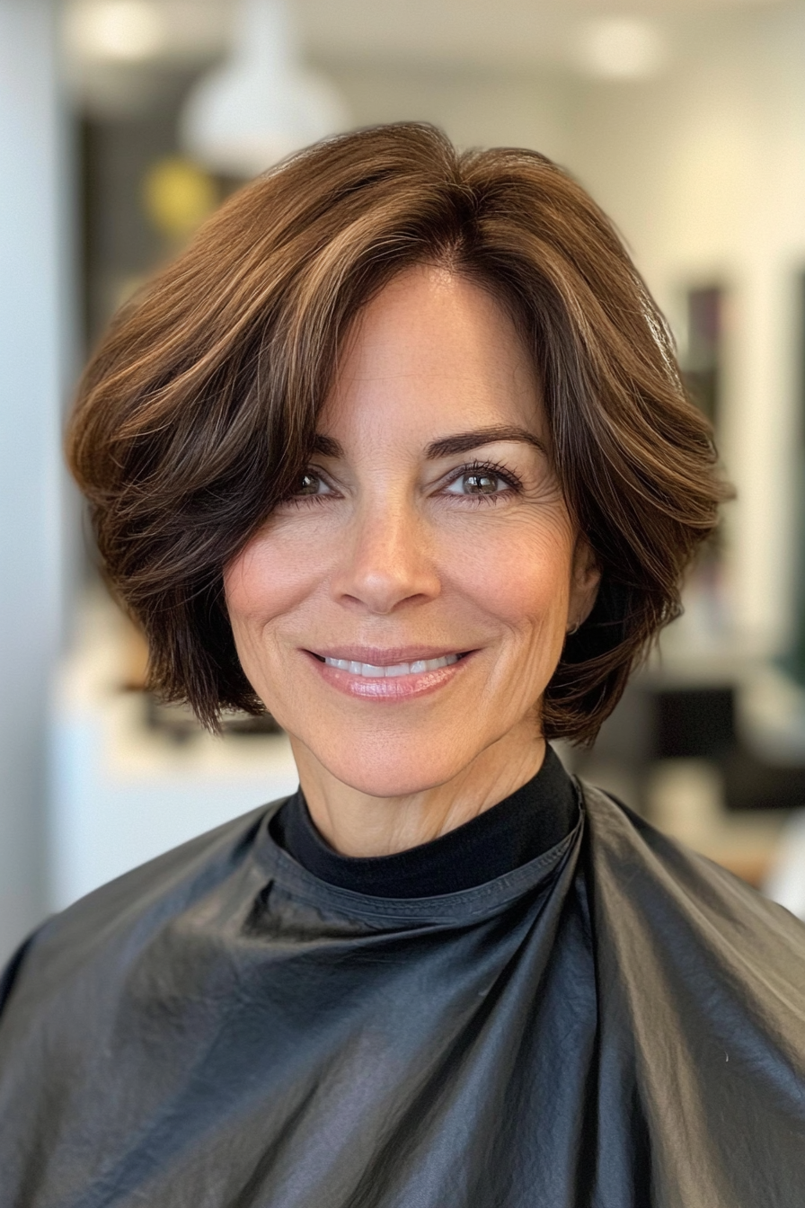 9. BOW BOB BOB in Medium Brown (mittlere Bob -Haarschnitte für Frauen über 60) - mittlere Bob -Haarschnitte für Frauen über 60