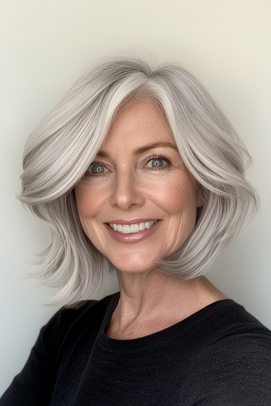 9. gebogener Unterschnittbob in silbriger Weiß (mittlere bis kurze Haarschnitte für Frauen über 50) - mittel- bis kurze Haarschnitte für Frauen über 50