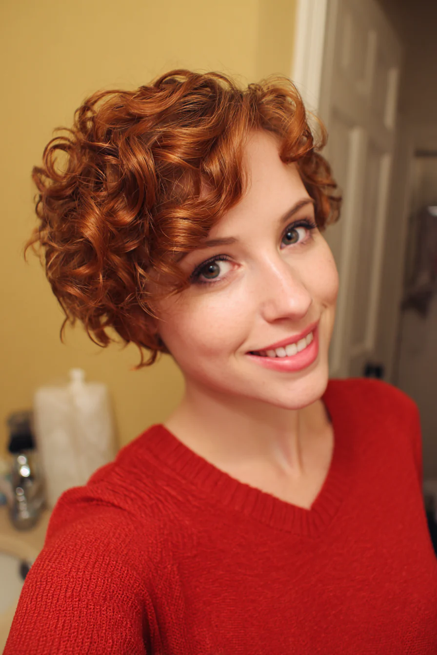 9. Definierter Locken-Pixie in tiefem Auburn (Kurze asymmetrische lockige Haarschnitte) – Kurze asymmetrische lockige Haarschnitte 