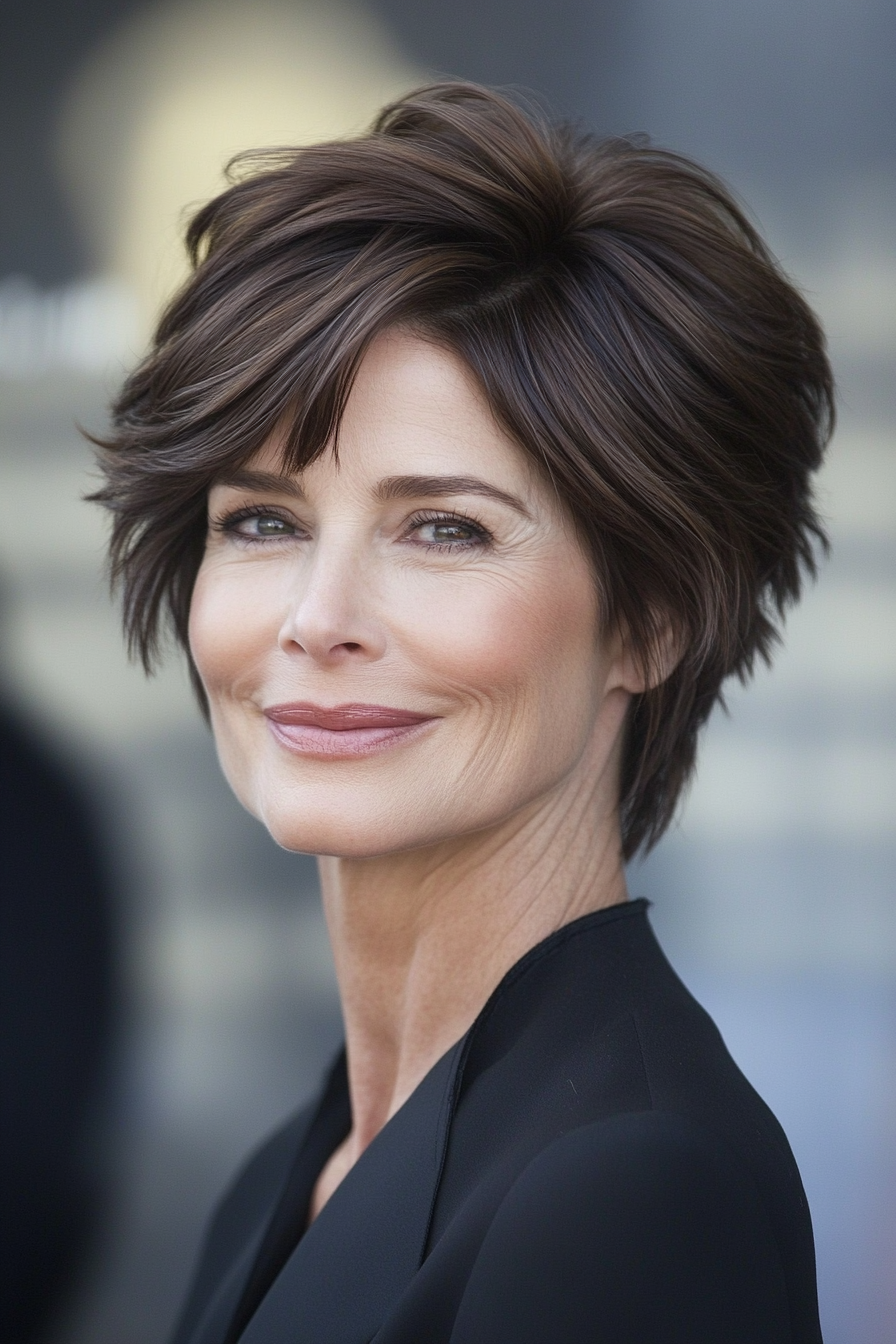 9. Espresso geschichtter Keil (kurze Haarschnitte für Frauen über 50) - Kurzstapelte Haarschnitte für Frauen über 50