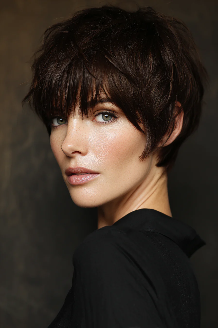 9. Espresso Textured Bowl Cut (Kurzhaarfrisuren für Frauen über 50 mit dickem Haar) – Kurze Frisuren für Frauen über 50 mit dickem Haar