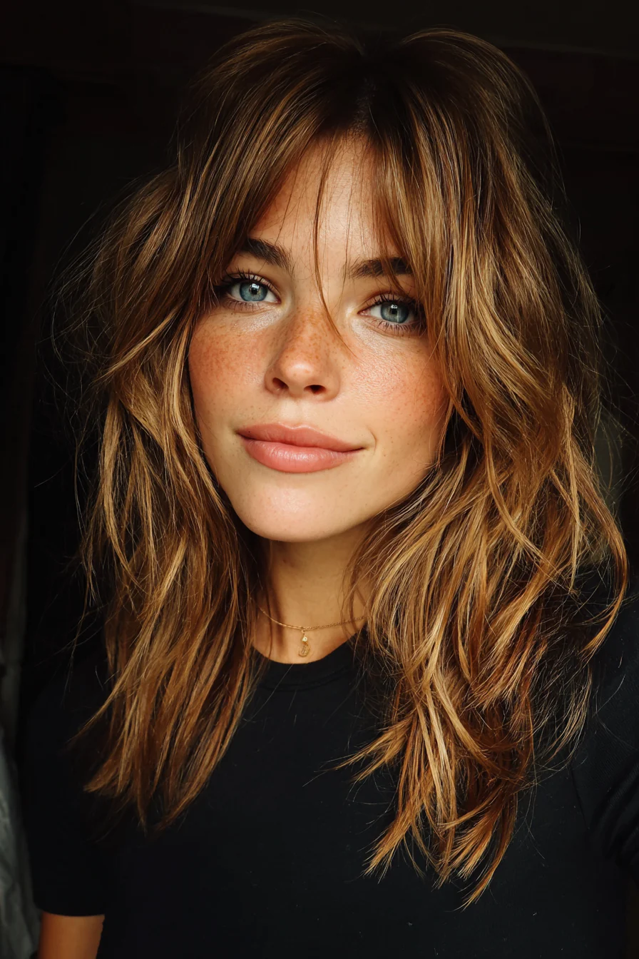 9. Gesichtsumrahmende Schichten in Honigbraun (Mittellange Stufenhaarschnitte) – Mittellange Stufenhaarschnitte