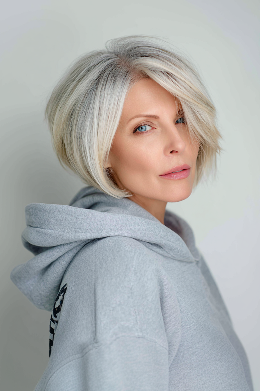 9. Federed Bob mit eisigen blonden Highlights (kurze einfache Frisuren für Frauen über 40) - kurze einfache Frisuren für Frauen über 40