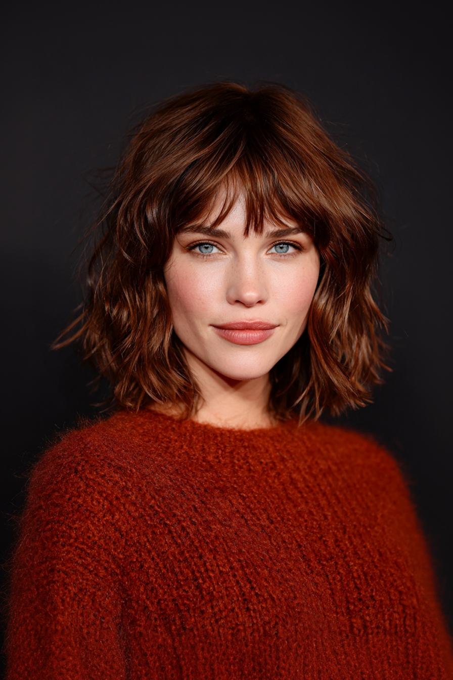 9. Federed Fringe Bob in Kastanien -Toffee (kinnlänge texturierte Haarschnitte) - Kinnlänge strukturierte Haarschnitte