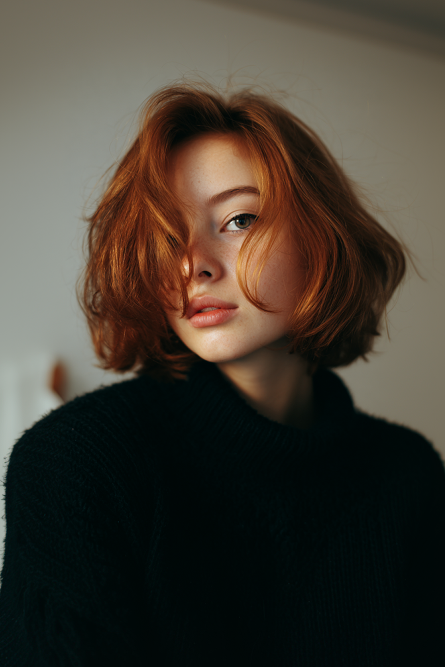 9. gefiederte Schichten mit Zimttönung (Frisuren der Kinnlänge) - Frisuren der Kinnlänge